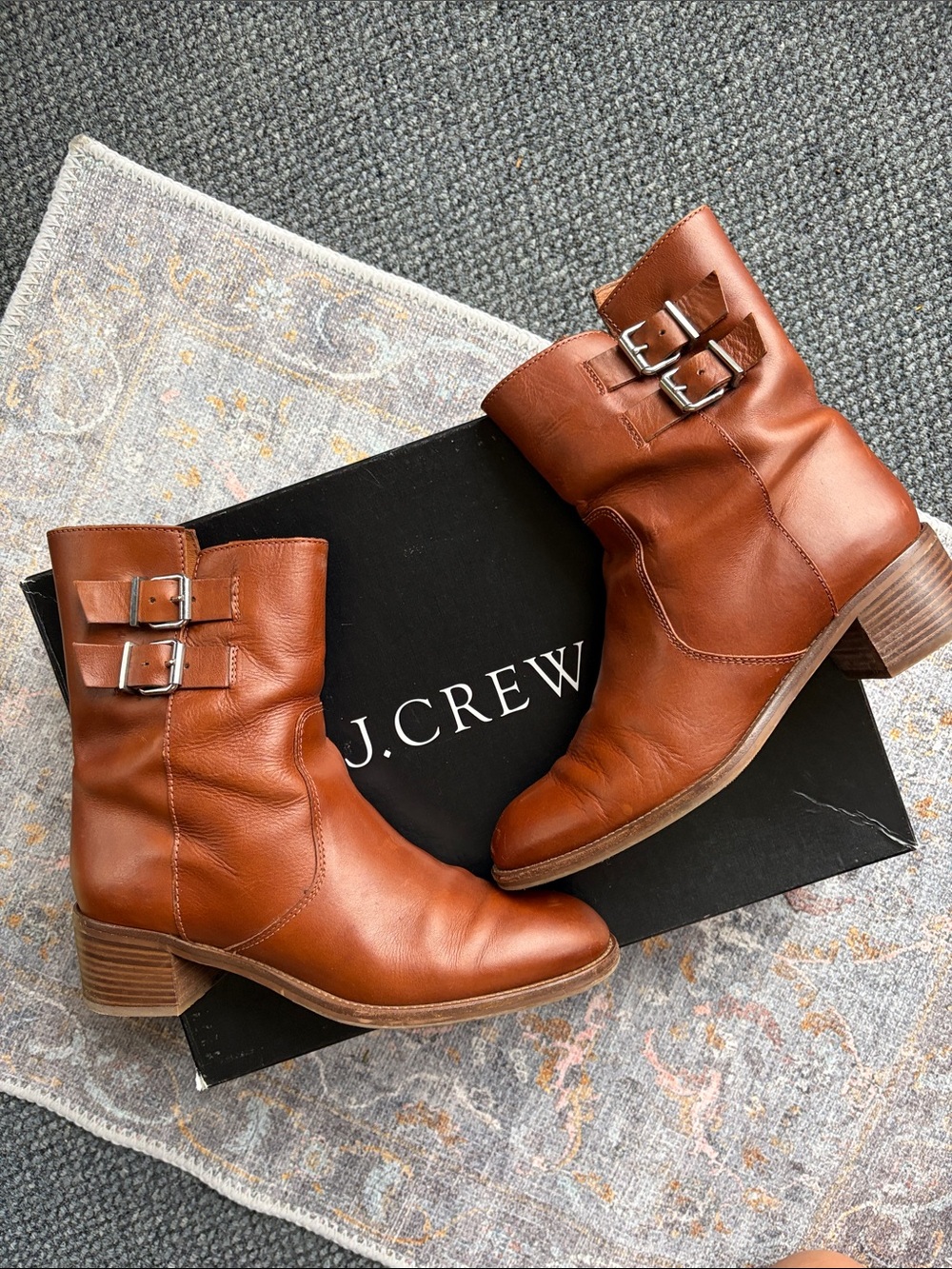 J. Crew ‘Dean’ Midshaft Tan Leather Double-Buckle Ankle Boots